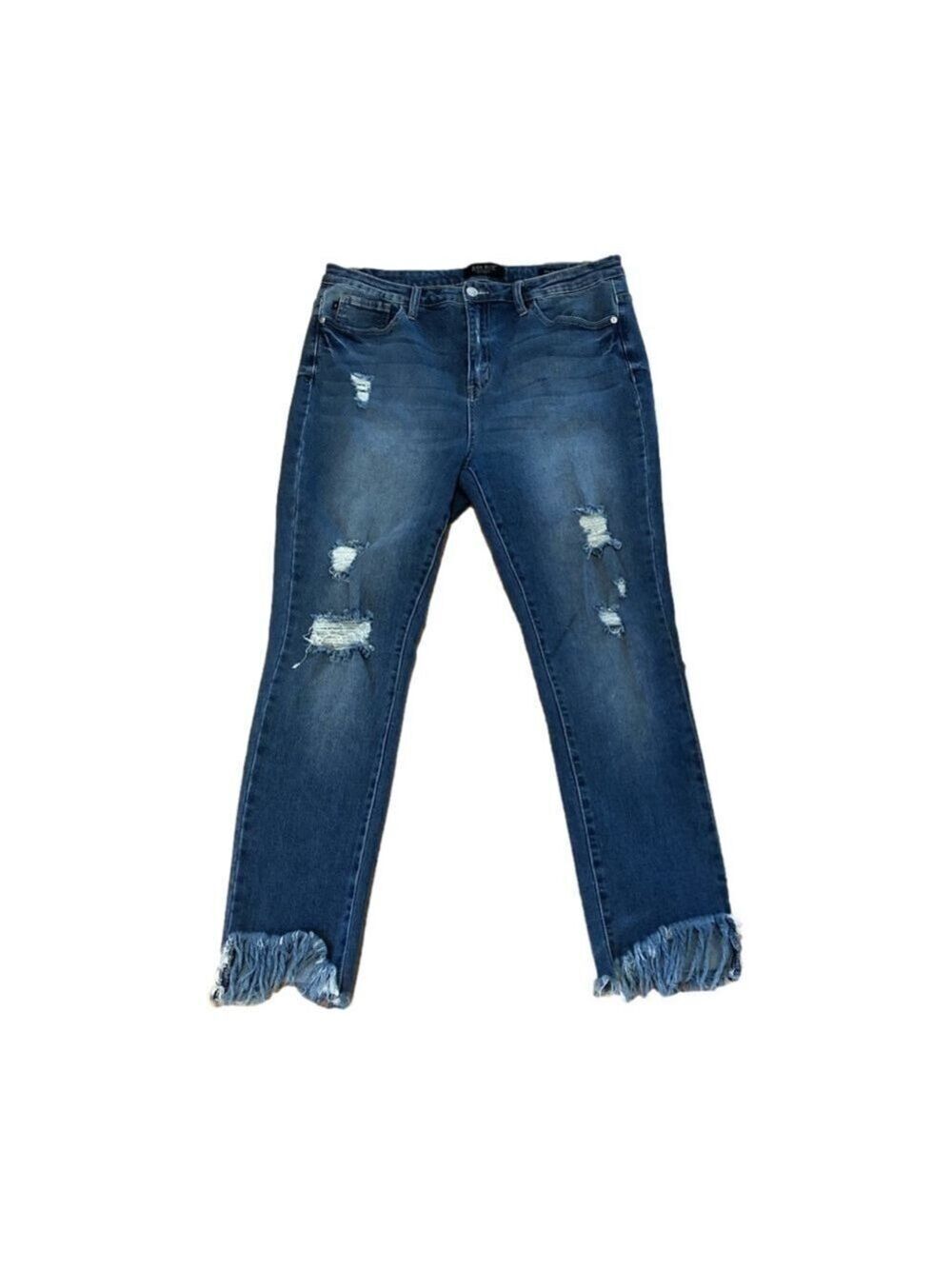 Judy Blue Size 15/32 Skinny Fit distressed frayed hem highrise medium wash jeans